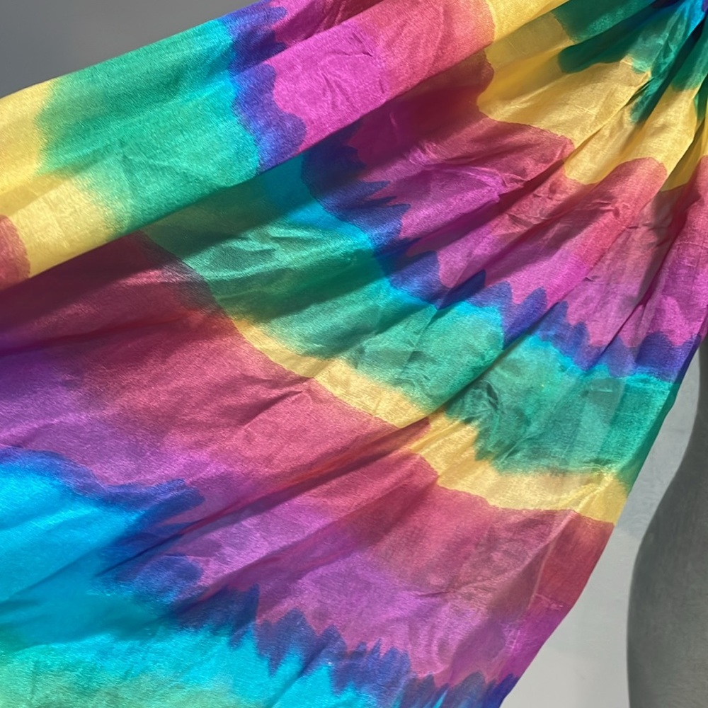 PURE SILK 43” x 6’ GORGEOUS airy scarf in fabulous rich flowing colours!  Beauty
